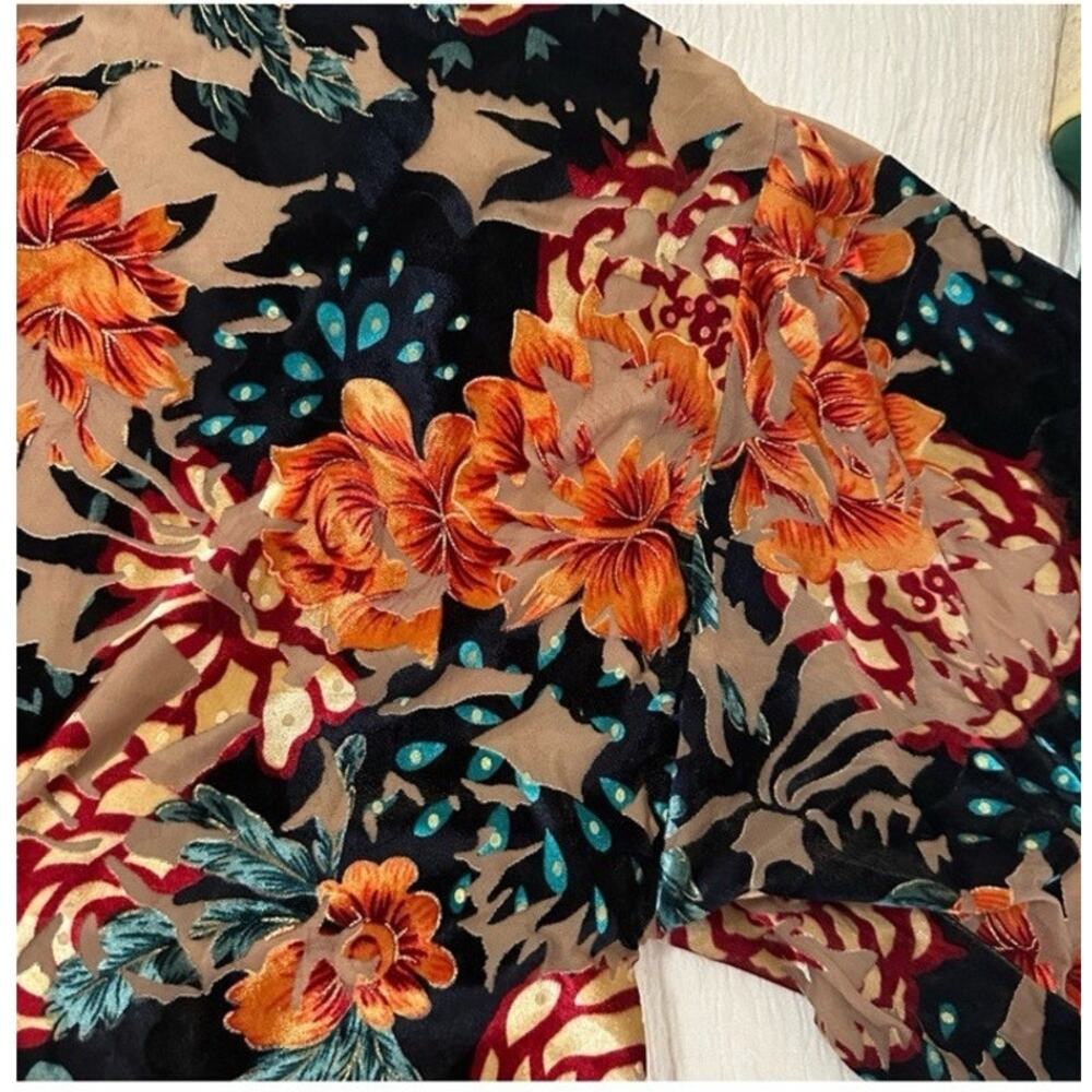 Sunday In Brooklyn Floral Velvet Trim Kimono Cardigan Boho Duster Medium M - Picture 3 of 7